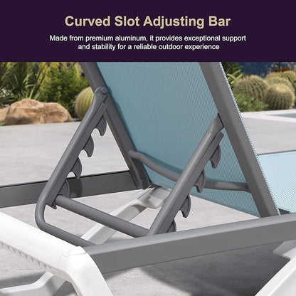 PURPLE LEAF Patio Chaise Lounge Chair Outside Aluminum Plastic Stackable Tanning Chairs for Pool Sunbathing Beach Deck Outdoor Lounger, Light Blue