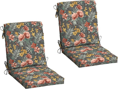 Arden 2-Pack Outdoor Patio Dining Chair Cushion, 20x44, Rain-Proof Seat Pad, Fade-Resistant Outdoor Cushion Phoebe Grey Floral
