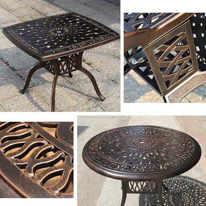 Outdoor Table Cast Aluminum Round Patio Table with Umbrella Hole All Weather Outdoor Dining Table for Lawn Garden Backyard (100cm Orchid Round Table)