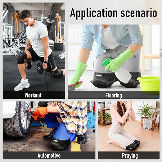 COOLJOB Men Women Knee Pads for Gardening House Working, Floor Cleaning and Construction, Durable Breathable Kneeling Cushion with Thick EVA Foam Padding and Adjustable Non-Slip Straps 1 Pair Black