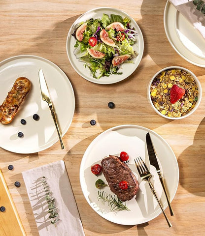 TheTerra Ceramic Dinnerware Sets for 4, 16 Pieces Porcelain Lightweight Plates and Bowls Sets, Scratch Resistant Dish Set, Oven & Microwave & Dishwasher Safe, Beige
