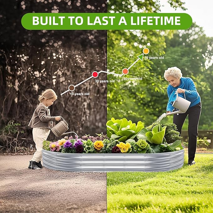 Galvanized Raised Garden Bed Kit, Planter Garden Boxes Outdoor, Oval Large Metal for Vegetables Fruits, Flowers Planter Boxes, Easy Assembly Garden Bed Kit (Silver, 8×4×1FT (1-Pack)
