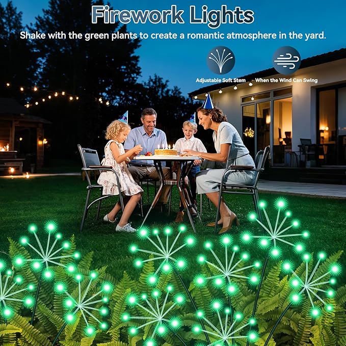 Slyuexu Solar Garden Lights 2 Pack Waterproof Swaying Starburst Light Solar Outdoor Lights for Yard Patio Walkway Pathway Party Wedding Decoration, Unique Gifts for Women, Green