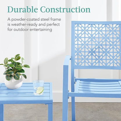 Best Choice Products 3-Piece Outdoor Bistro Set, Stackable Modern Steel Furniture for Porch, Garden w/ 2 Chairs, Table, Geometric Decor - Sky Blue