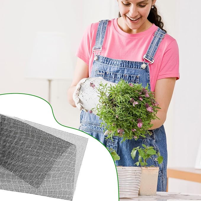 lasuroa 15pcs Flower Pot Hole Netting Mesh Pad, 30x20cm/11.8x7.8 Inch Bonsai Eye Mesh Drainage Screens Plant Pot Drainage Meshes Plant Accessories Kit Screen Meshes Preventing Substrate Leakage