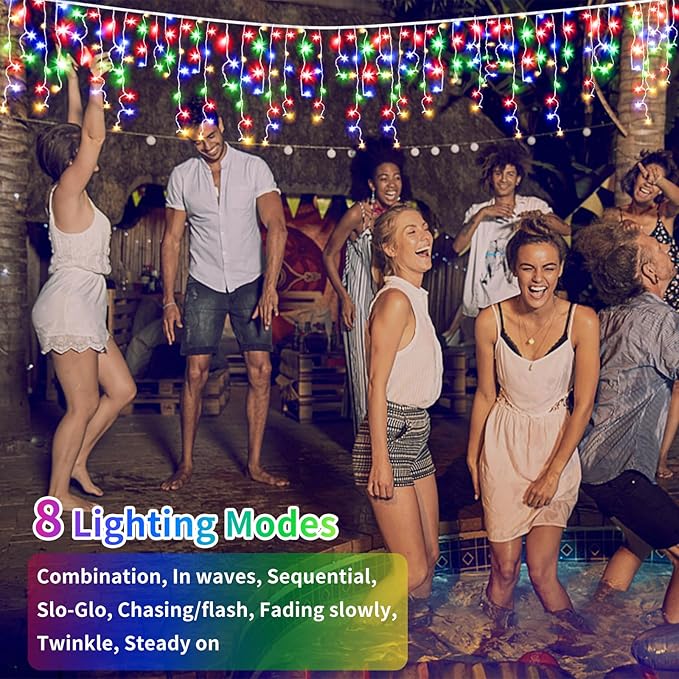 Solar Icicle Christmas Lights Outdoor - 82Ft 660 LED Multi-color Icicle Lights Outdoor Solar Powered with Remote, Color Changing Solar Icicle String Lights Waterproof for Outside Roof House Yard Decor