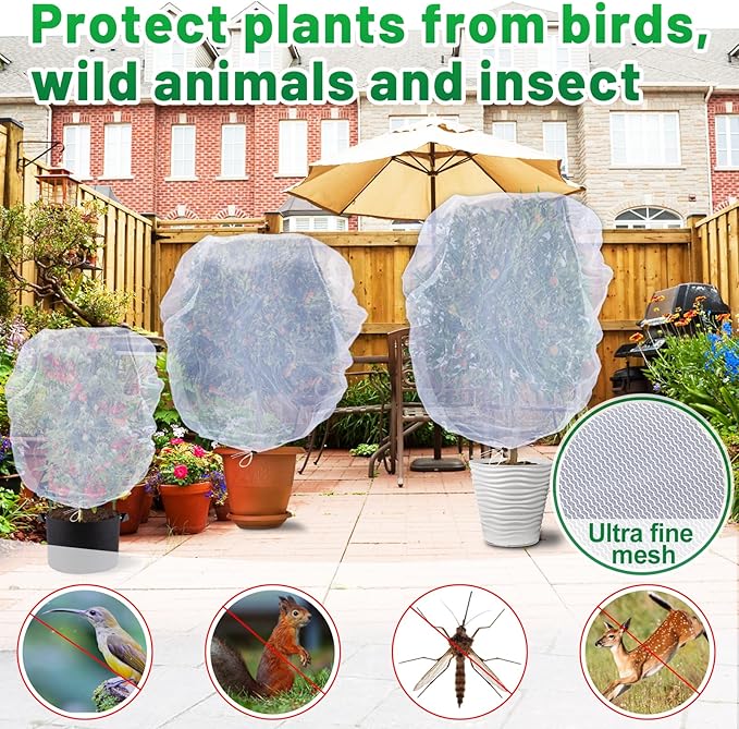 6 Pack Garden Bird Netting for Plants - 3 Size Sun Resistant Blueberry Tomato Protecting Netting with Drawstring, Fine Mesh Fruits Tree Protection Barrier for Block Squirrels Deer