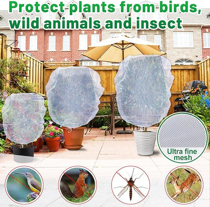 6 Pack Garden Bird Netting for Plants - 3 Size Sun Resistant Blueberry Tomato Protecting Netting with Drawstring, Fine Mesh Fruits Tree Protection Barrier for Block Squirrels Deer