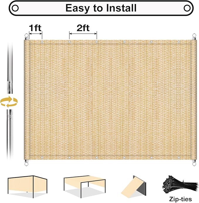Shade&Beyond 9'x16' Pergola Shade Cover with Weighted Rods & Grommets, 90% UV Block Outdoor Sun Shade Cloth Canopy Replacement Cover for Patio Porch, Wheat