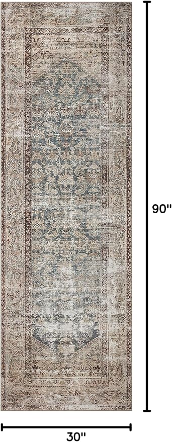 Loloi Amber Lewis Georgie Collection GER-04 Teal/Antique 2'-6" x 7'-6", .19" Pile Height, Runner Rug