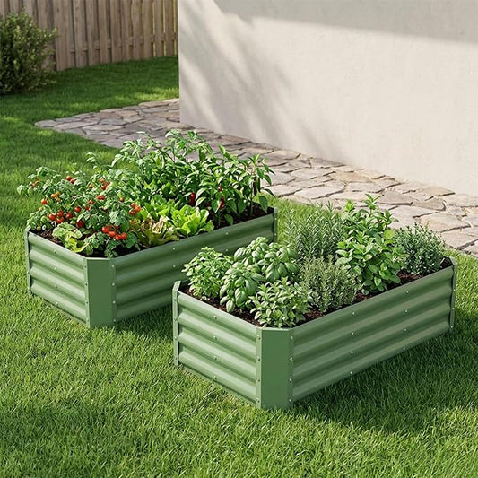 INNO STAGE 2 Pcs 4×2×1ft Galvanized Raised Garden Bed Kit, Galvanized Planter Raised Garden Boxes Outdoor, Large Metal Raised Garden Beds for Vegetables, Flowers, Herbs, and Succulents, Olive Green