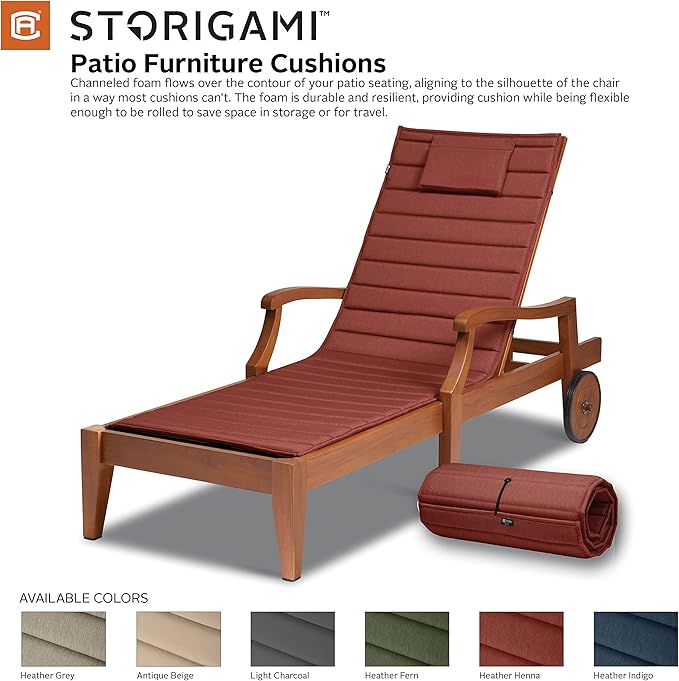 Classic Accessories Storigami Water-Resistant 72 x 21 Inch Chaise Lounge Cushion, Heather Henna, Patio Cushion