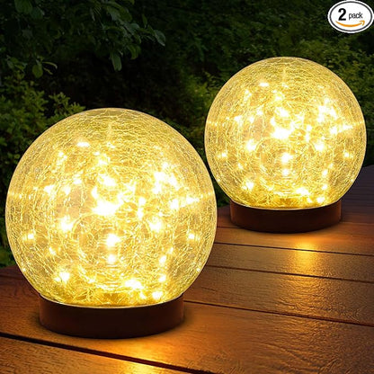 ASOMST 2-Pack Garden Solar Lights Outdoor, Cracked Glass Ball Light Waterproof, Decorative Solar Globe Lights Warm White for Yard Pathway Patio Lawn