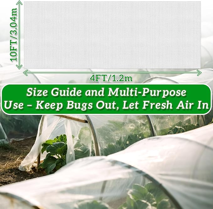 Insect Garden Netting Pest Barrier - 4Ft x 10Ft Garden Mesh Netting Protect Pest Barrier,Garden Plant Cover for Beds Pest,Garden Net for Raise Bed Net,Plant Covers for Vegetables,Fruits and Flowers