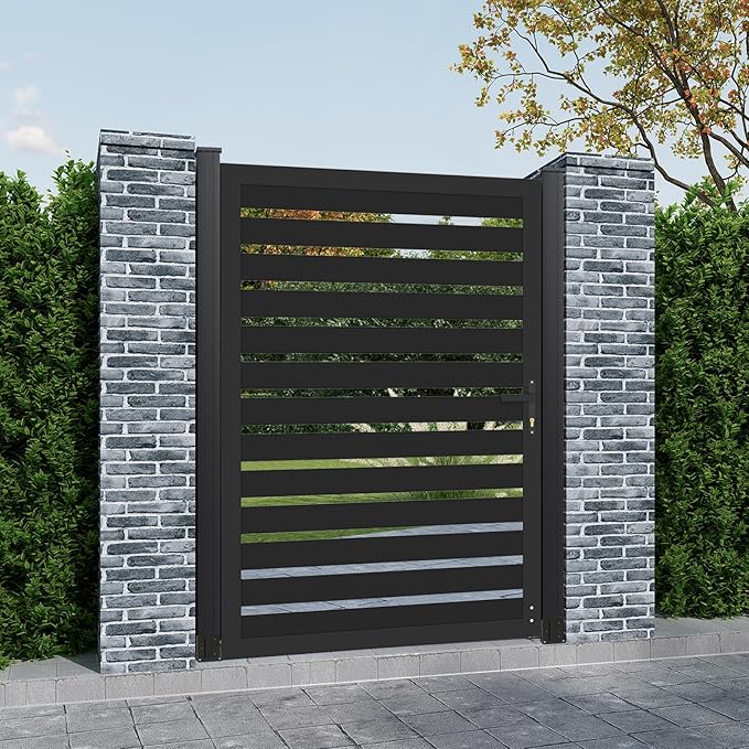 6ft x 4ft Aluminum Alloy Privacy Gate - Outdoor Metal Garden Gate with Lockable Knob,Semi-Open Security Gate, Design for Patio, Yard & Backyard, Easy Installation Without Posts