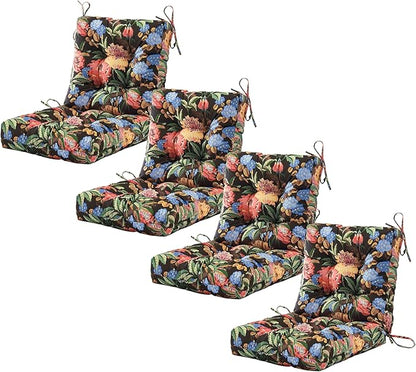 ARTPLAN Seat/Back Outdoor Chair Cushion,Set of 4 Patio Chair Cushion with Tie,Tufted Replacement for Patio Furniture,40x20x4 Inches,4 Count,Floral