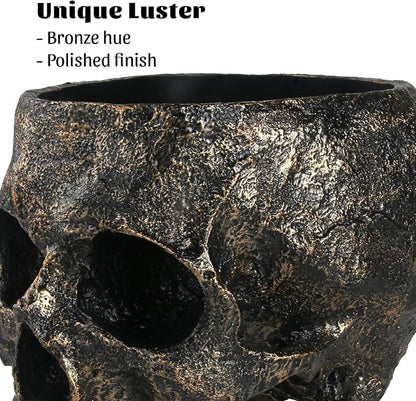 7lb Capacity Extra Large Halloween Skull Candy Dish - Deep Skull Head Halloween Candy Bowl Holder Artificial Resin Skulls Decor Indoor Outdoor Table Centerpieces Flower Pot Plant Office Pen Holder