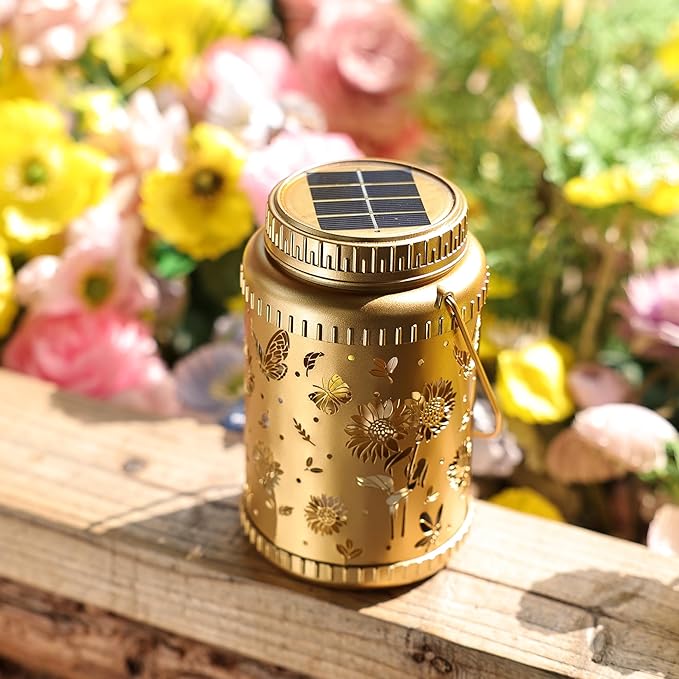 Cooo 2 Pack Solar Lanterns Outdoor Waterproof -Sunflower Gold Solar Pathway Lights Landscape Path Lights Christmas Lights Gifts for Women Mom Grandma for Garden Yard Patio Backyard Porch Decorations