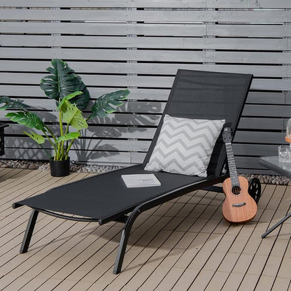 COSTWAY Outdoor Chaise Lounge with Wheels, 6-Position Adjustable Tanning Chair with Stable Aluminum Frame, Portable Sun Bathing Lounge Chair for Backyard, Garden, Poolside (Black)