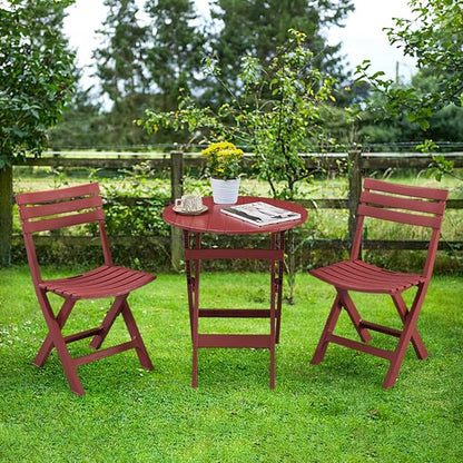 Patio Bistro Set, 3 Piece Plastic Folding Bistro Set, Portable Outdoor Patio Table and Chairs Set, Foldable Patio Furniture Set for Balcony, Porch, Backyard, Garden,Poolside (Red)