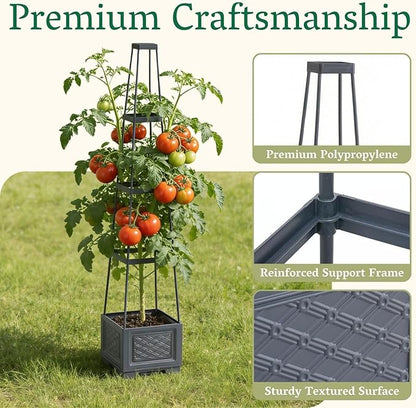 Rolling Tomato Planter with Trellis | Self-Watering Raised Garden Bed Tomato Pots for Growing Tomatoes | Planter Box with Trellis with Wheels for Climbing Plants Greenhouse Indoor Outdoor