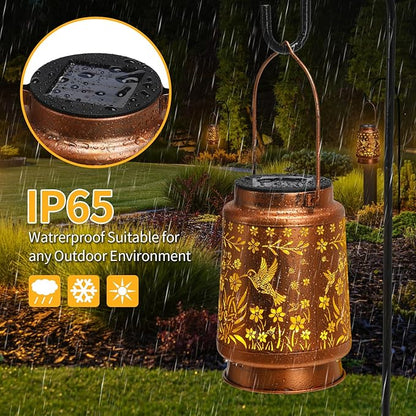2 Pack Solar Lanterns Outdoor Waterproof, Metal LED Garden Light,for Yard, Patio, Lawn, Tabletop, Pathway, Landscape,Walkway, Terrace, Balcony (Hummingbird)