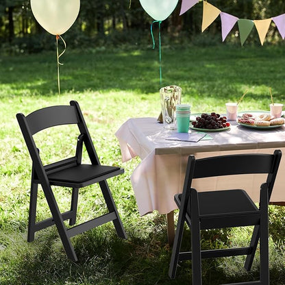 VINGLI Resin Folding Chairs with Cushion, Foldable Plastic Chair with Comfortable Padded Seats, Perfect for Event Party Indoor Outdoor, Black, 2 PC