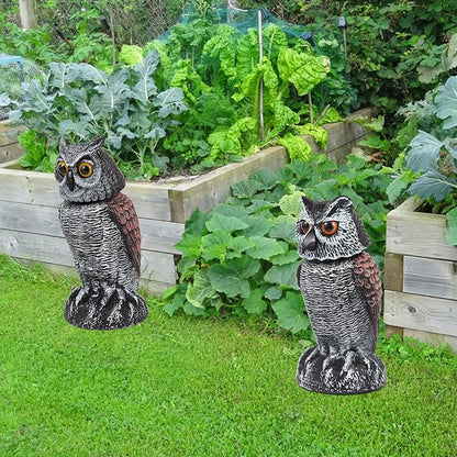 Hedoc 2 Pack Fake Owl Decoys to Scare Birds Away, Rotating Head Bird Deterrents, Nature Enemy Scarecrow Plastic Statues, Pest Repellent for Gardens and Patios