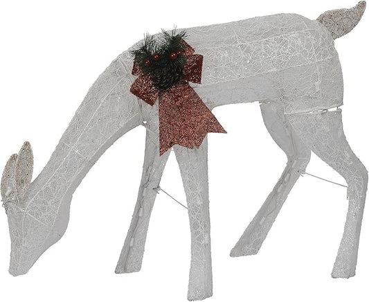 Alpine Corporation 28" H Mesh Grazing Holiday Reindeer Lawn Decoration with Cool White Lights, Christmas Decoration