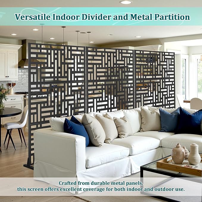 Metal Privacy Screen Outdoor Privacy Screen, Freestanding Fence Panel for Outside, 72''H×47''W, Decorative Screen Panel for Backyard/Patio/Deck
