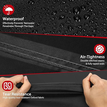 TOPCROWN Grill Cover for Outdoor Grill, BBQ Gas Grill Waterproof Anti-UV Oxford Fabric Windproof Design with Adjustable Straps, Fits Weber/Char-Broil/Nexgrill and More (420D Black+Red, 49" - 52")