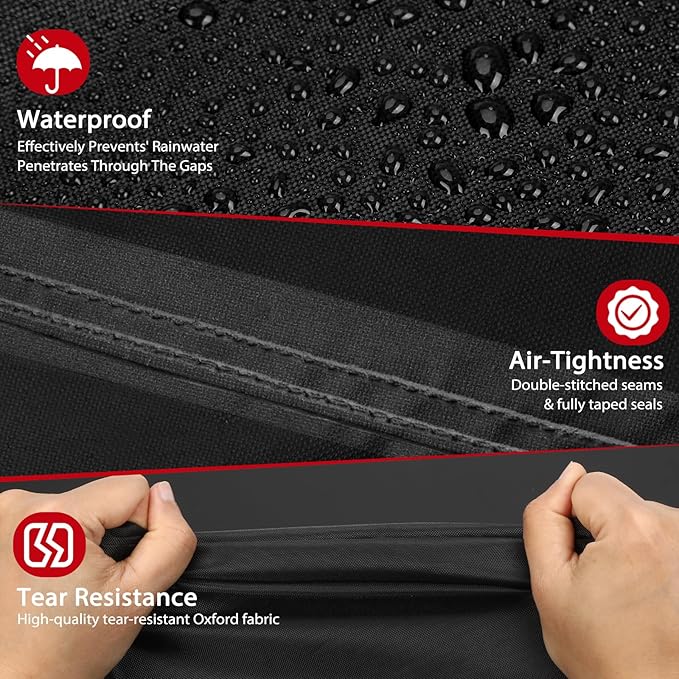TOPCROWN Grill Cover for Outdoor Grill, BBQ Gas Grill Waterproof Anti-UV Oxford Fabric Windproof Design with Adjustable Straps, Fits Weber/Char-Broil/Nexgrill and More (420D Black+Red, 59" - 67")