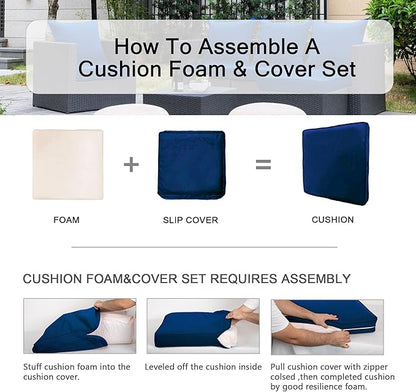 ARTPLAN Outdoor Deep Seat Cushion Set for Wicker Chair,Set of 2,Seat:24"x 24" x 4",Back:22" W x 24",100% Foam,Water Repellant, Fade Resistant,Cushion Replacements for Patio Furniture,Classic Blue