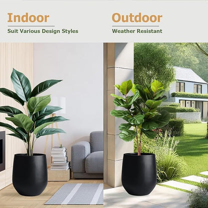 21"H x 19"D Corso Fiberstone Round Tapered Planter - Christmas Tree Planter, Smooth Finishes, Weather Resistant for Indoor & Outdoor Use, Included 2 Extra Coco Mats (Black, 15" Pot Opening)