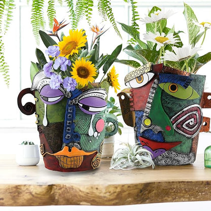 Brutalist Abstract Face Planters Pots, Unique Abstract Flower Pot Head Planter Pot Ornaments Resin Picasso Flowerpot with Drainage Hole for Indoor and Outdoor Plants Home Decor (Frown)