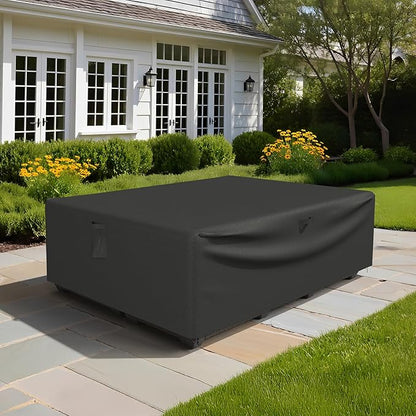 ONBRILL Patio Furniture Set Covers, 128 × 84 × 28 inch Outdoor Furniture Set Covers Waterproof, 600D Heavy Duty Oxford Patio Table Cover with Windproof Buckles for Patio Table and Chair Set, Black
