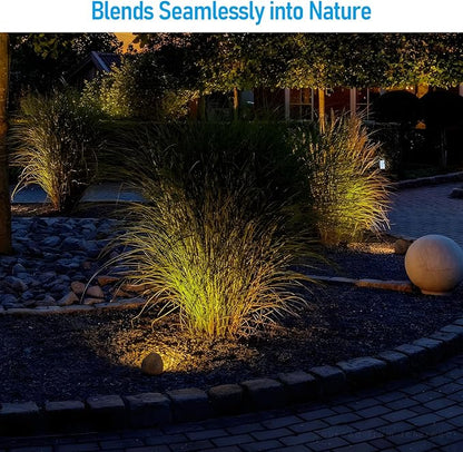 LEONLITE 5CCT LED Rock Lights Outdoor, 5W Low Voltage Landscape Spot Light for Garden, Yard, Decorative Stone Light, 12-24V AC/DC, CRI90, 200lm, IP65 Waterproof, Round, Yellow, Pack of 4