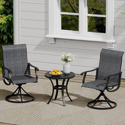 VICLLAX 3 Pieces Small Outdoor Furniture, 2 Patio Swivel Chairs and Small Round Outdoor Table for 2, Dark Charcoal Chairs & Black
