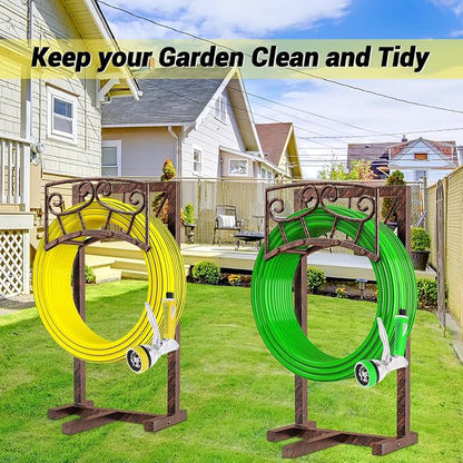Garden Hose Holder, Heavy Duty Metal Water Hose Holders Hose Stand with 5 Spikes, Freestanding Hose Storage Rack Hose Hanger Holds 150ft Hose for Outside Yard Lawn Garden Decor (Vintage Copper-2P)