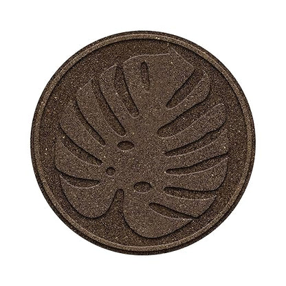 TierraVerde 4-Pack 18”x18” Fake Tropical Leaf Rubber Stepping Stones, Round, Brown – Reversible Non-Slip Outdoor Faux Decorative Set for Landscaping – DIY Decor for Walkways & Yard Pathways
