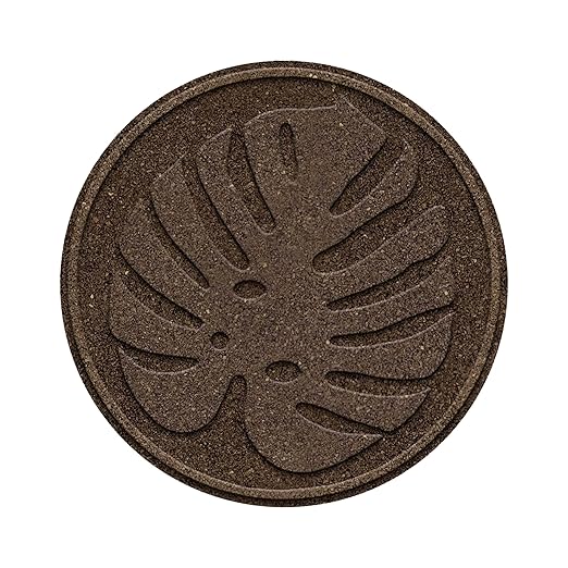 TierraVerde 4-Pack 18”x18” Fake Tropical Leaf Rubber Stepping Stones, Round, Brown – Reversible Non-Slip Outdoor Faux Decorative Set for Landscaping – DIY Decor for Walkways & Yard Pathways