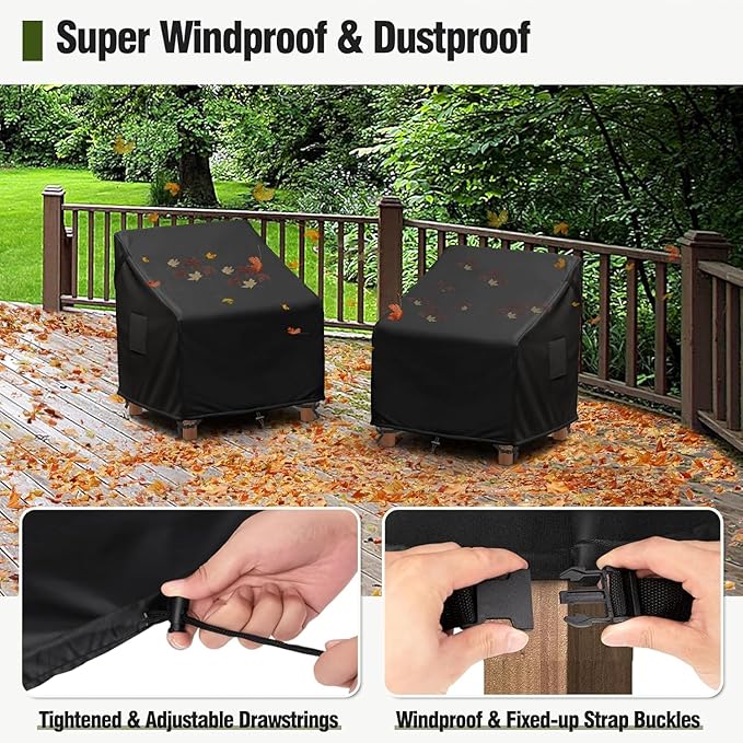MR. COVER Patio Chair Covers Waterproof, Outdoor Furniture Covers for Rocking Chair, Heavy Duty Anti UV Chair Cover, Fits up to 32"W x 42"D x 35"H, Air Vent and Handles Included,Black, 2 Pack