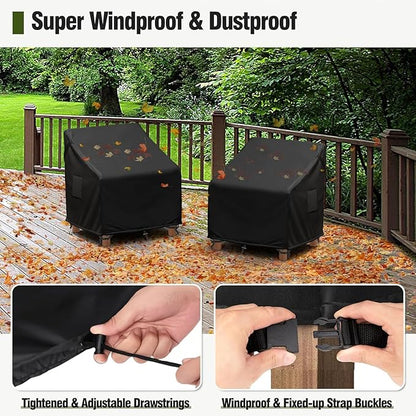 MR. COVER Patio Chair Covers Waterproof, Outdoor Furniture Covers for Rocking Chair, Heavy Duty Anti UV Chair Cover, Fits up to 32"W x 42"D x 35"H, Air Vent and Handles Included,Black, 2 Pack