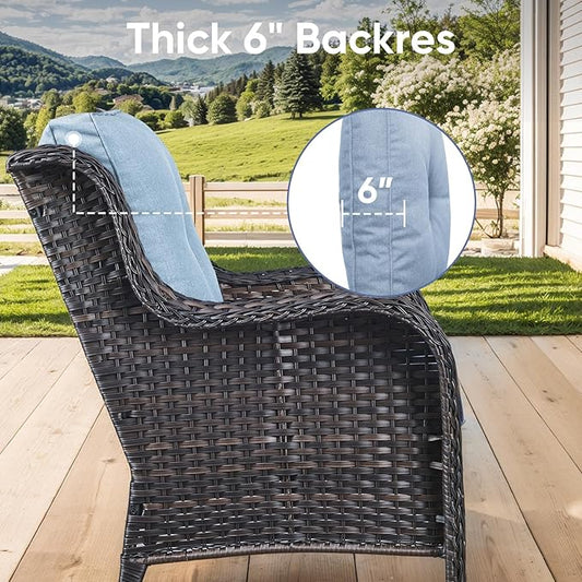 Patio Chair Cushions 5 Packs - Outside 22x24 High Back Water-Resistant Cushion with Zipper Cover for Outdoor Glider Rocking Chairs Loveseat 3-seat Couch Sofa – Baby Blue/Buckle