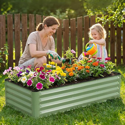Galvanized Raised Garden Bed 2 Pack 4x2x1 Ft Patented Leak-Proof Planter Box Outdoor Metal Raised Garden Beds Kits for Veggies, Herbs & Flowers (Green)