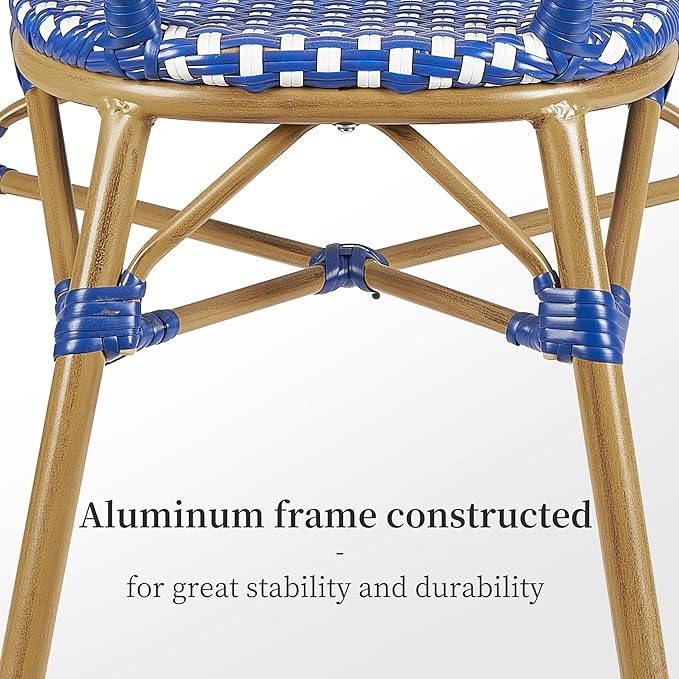 PURPLE LEAF Outdoor Dining Chair Set of 4 Hand-Woven Aluminum Armchair for Garden Kitchen Backyard Porch Bamboo Print Finish Patio Chairs Deep Blue French Bistro Chairs