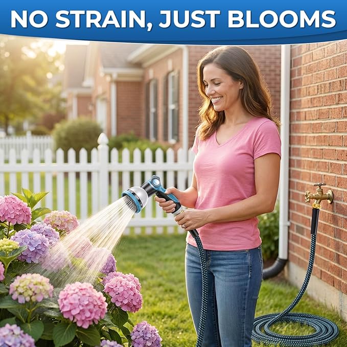 Non-Expandable Garden Hose – Ultra Lightweight & Leak-Proof Kink-Free Water Hose with 10-Function Spray Nozzle – Wear-Resistant Hybrid Hose for Yard, Lawn, Car Wash & Outdoor Use – 100 ft