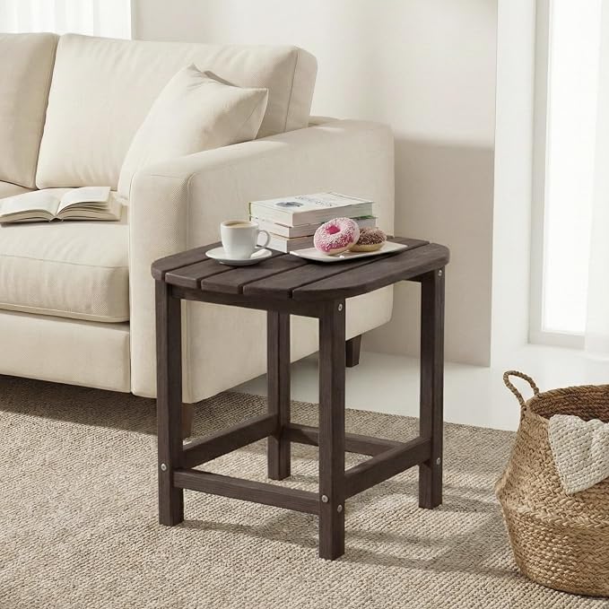 Outdoor Adirondack Side Table for Patio Porch Pool, 18" HDPE Weather Resistant End Table for Backyard and Indoor Use, Easy Maintenance & Indoor Outdoor Durable Construction(Coffee)
