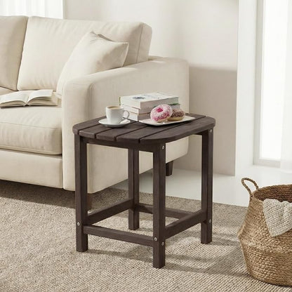 Outdoor Adirondack Side Table for Patio Porch Pool, 18" HDPE Weather Resistant End Table for Backyard and Indoor Use, Easy Maintenance & Indoor Outdoor Durable Construction(Coffee)