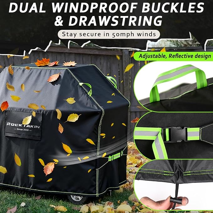 ROCKTAKIN Heavy Duty Grill Cover, BBQ Gas Grill Cover for Outdoor, Waterproof UV & Fade Resistant Windproof Barbecue Cover with Air Vents for Weber Charbroil Nexgrill and More (48" L x 27" W x 42" H)